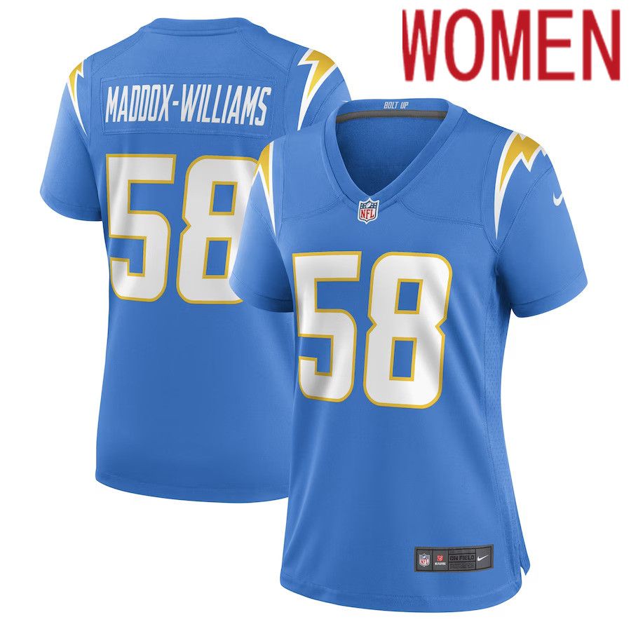 Women Los Angeles Chargers 58 Tyreek Maddox-Williams Nike Powder Blue Game Player NFL Jersey